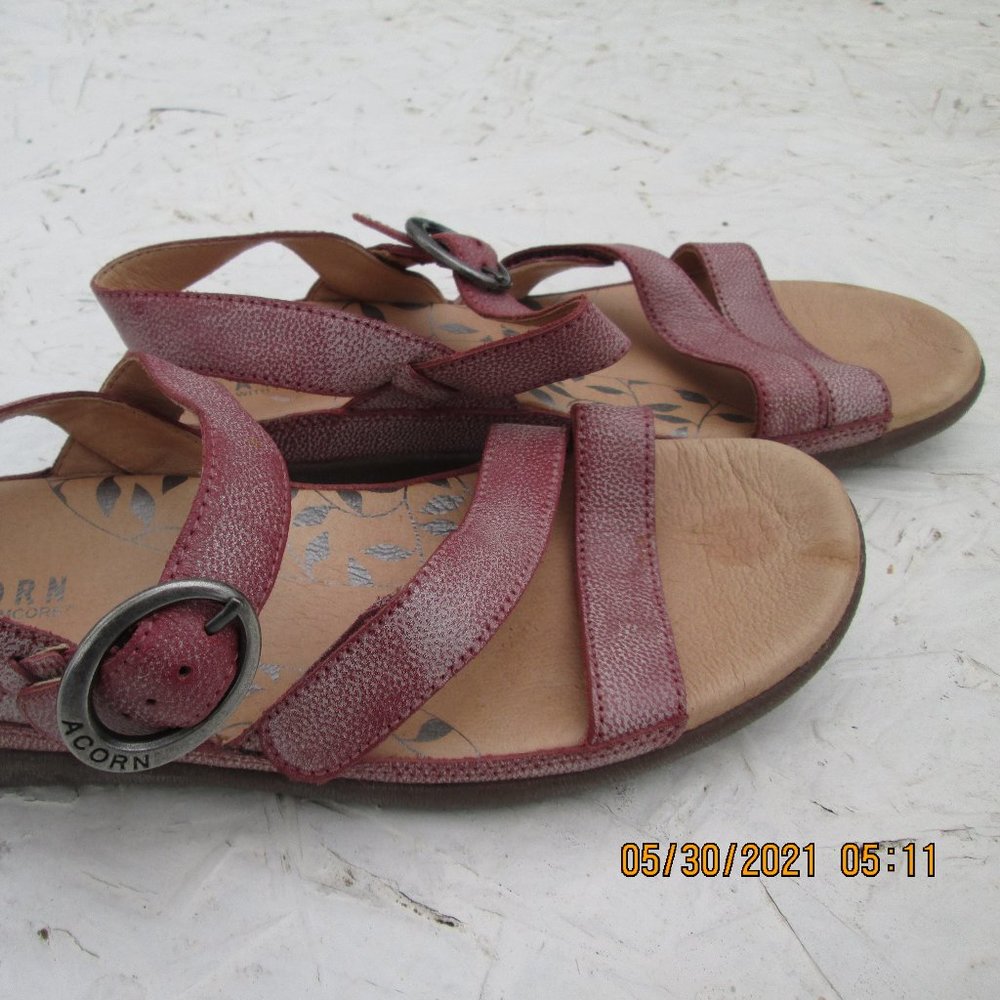 Acorn Sandals Firmcore Womens Size W9 Pink Red Strappy Flats Adjustable